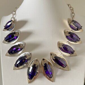 Vintage Marquise Purple Stones 925 sterling silver Necklace